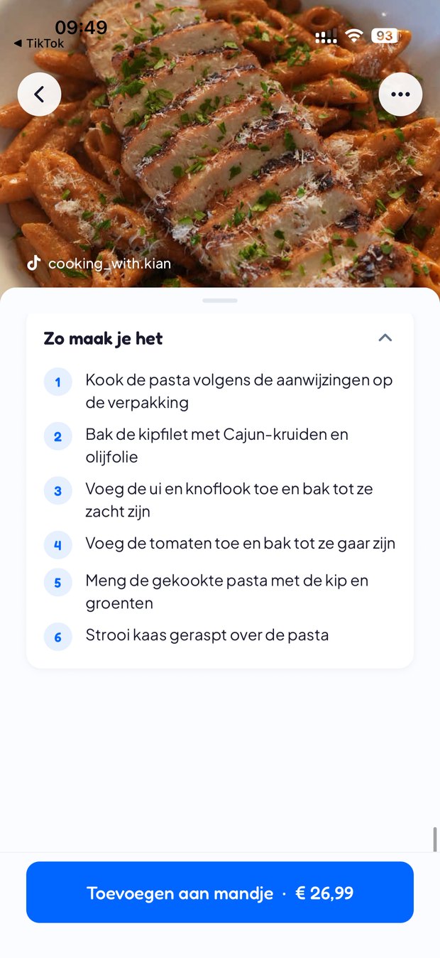 Het scherm 'Zo maak je het' met zes genummerde bereidingsstappen.